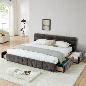 King Size Upholstered Bed ,comfortable upholstered bed frame, Chenille fabric