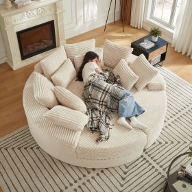 78.5-inch Corduroy Round Oversized Recliner, Converts into Two Recliners, 2-In-1 Sofa Bed, Neck Pillow Design With Five Throw Pillows