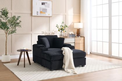 [VIDEO/New]Corduroy Upholstered Chaise Lounge Sofa with Handrail storage,Movable ottoman,Cupholders