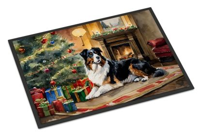 Australian Shepherd Cozy Christmas Doormat Front Door Mat Indoor Outdoor Rugs for Entryway, Non Slip Washable Low Pile, 24H X 36W