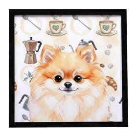 Pomeranian Coffee Bar Framed Metal Print Bathroom, Kitchen, Office, Home Decor Wall Art Ready to Hang, Square, 8X8