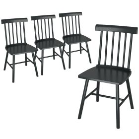 Dining Chairs Set of 4, Farmhouse Wood Kitchen Chairs with Rubber Wood Frame, Spindle Back for Dining Room, Black