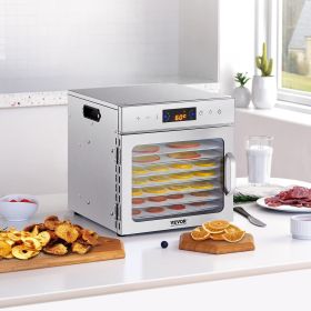 8 Trays Food Dehydrator Machine Stainless Steel 400W Jerky Meat Fruit Drying (Option: silver)