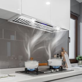 Insert Range Hood, 900CFM 4-Speed, 30 Inch Stainless Steel Built-in Kitchen Vent With Touch & Remote Control LED Lights Baffle Filters, Ducted/Du (Option: silver)