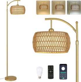Floor Lamp With 3 Color Temperatures, LED Gold Floor Lamp With Remote & Stepless Dimmable Bulb, (Option: BrownGold)