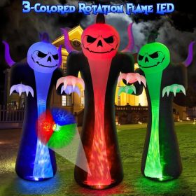 12FT Halloween Inflatables Decoration Outdoor Giant Pumpkin Reaper Ghost With 3-Colored Rotation Flame LEDs Spooky Halloween Blow Up Yard Decorat (Option: Black)