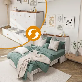 Queen Size Murphy Bed Frame With Drawers Murphy Chest Bed With Charging Station, 2 USB Ports Mobile Murphy Bed Sleeping Arrangement For Multipurp (Option: MFC1)