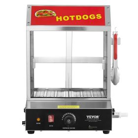 Commercial Hot Dog Steamer 2-Tier Electric Bun Warmer 28.5QT Slide Doors (Option: Natural)
